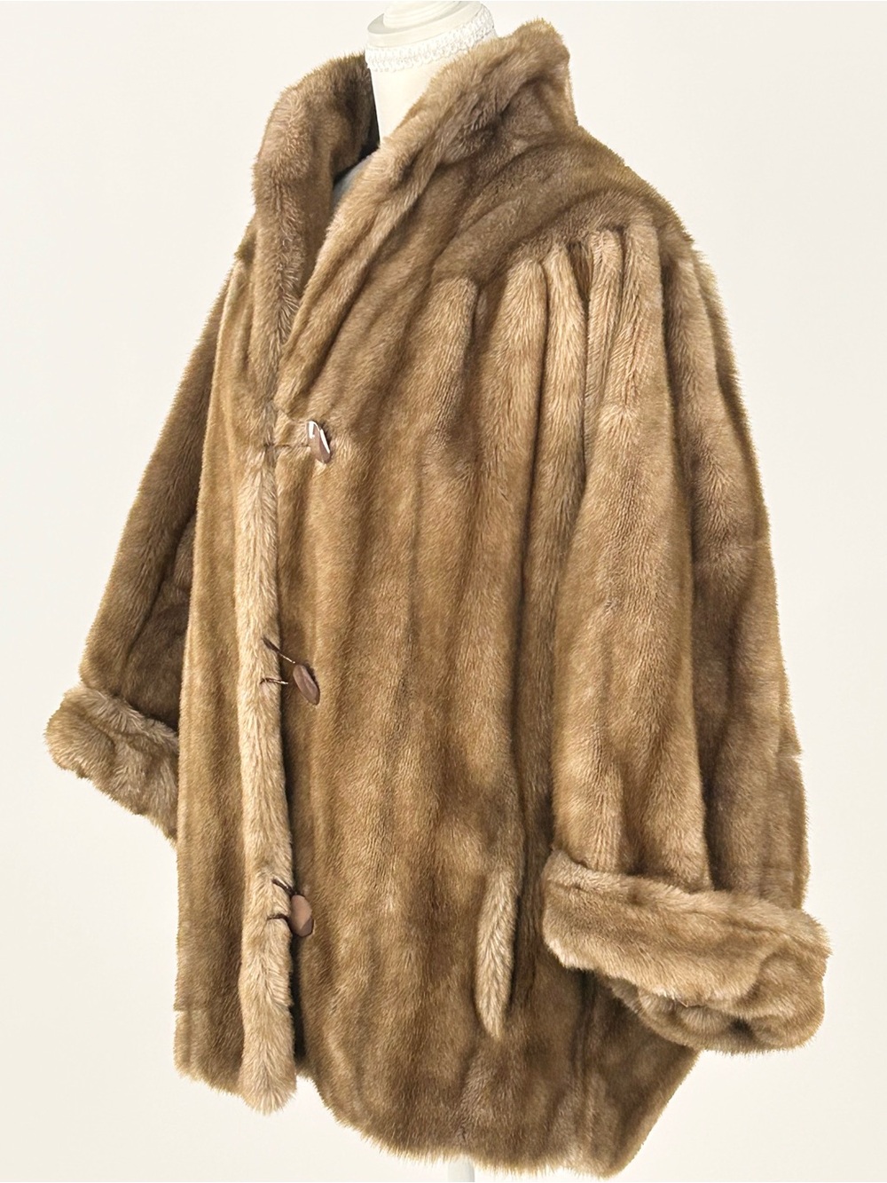 Vintage Country Pacer Tissavel Faux Mink Swing Coat Cape Brown OS